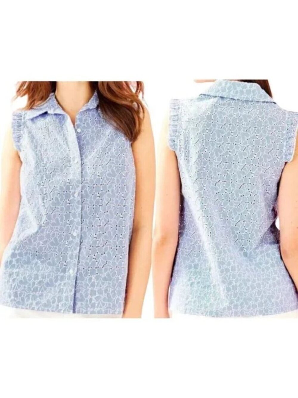 Lilly Pulitzer‎ Blue Lenox Eyelet Sleeveless Button Down Blouse Top - Size 4